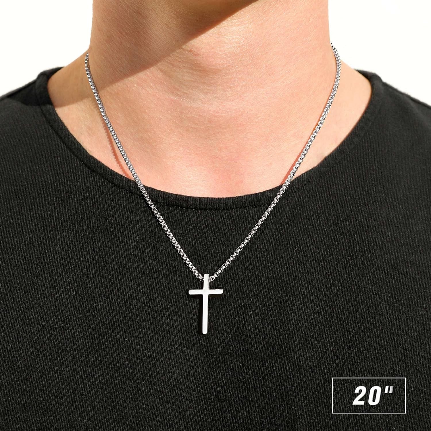 Cross Necklace for Men,Silver Stainless Steel Plain Cross Pendant Necklace