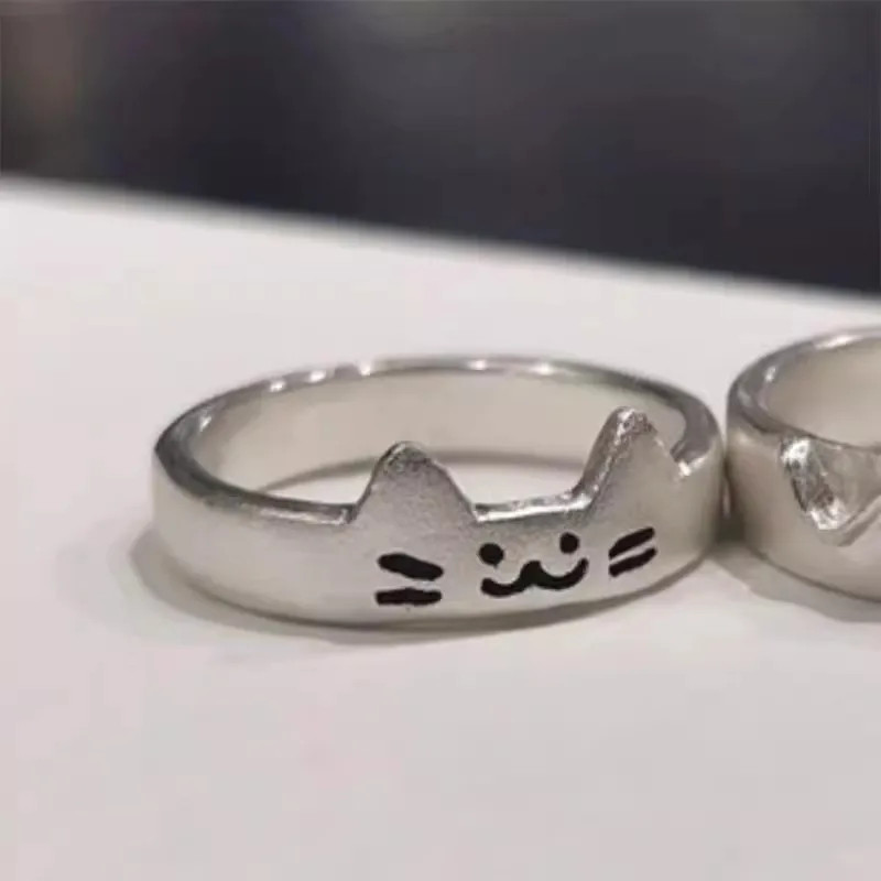 2pcs Cute Cat Dog Animal Couple Ring for Women Men Lover Rings Jewelry