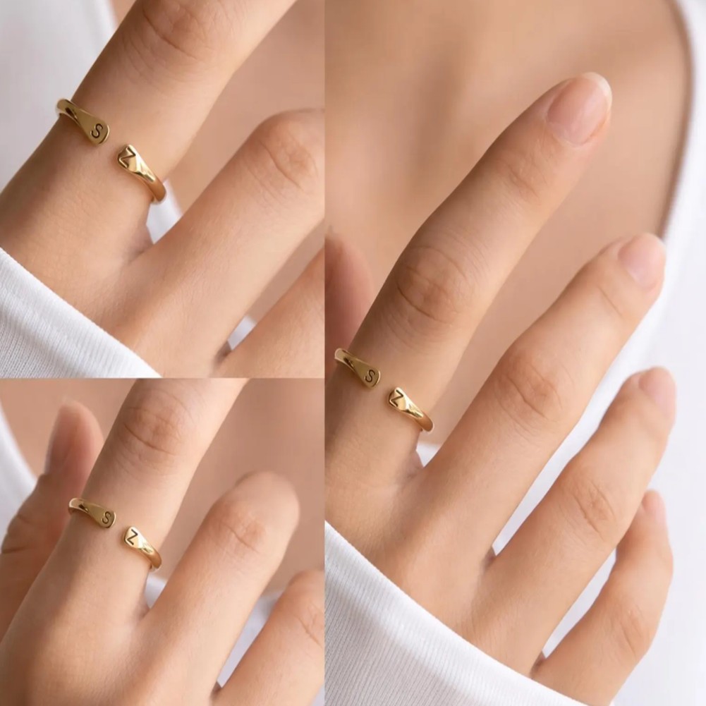 Personalized Couple Initial Ring Adjustable Minimalist Open Ring Gift for Her