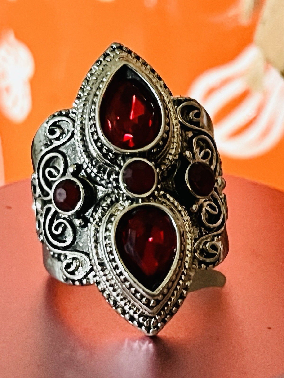 Gothic Stainless Steel Red Crystal Ring Size 8 Women’s Jewelry