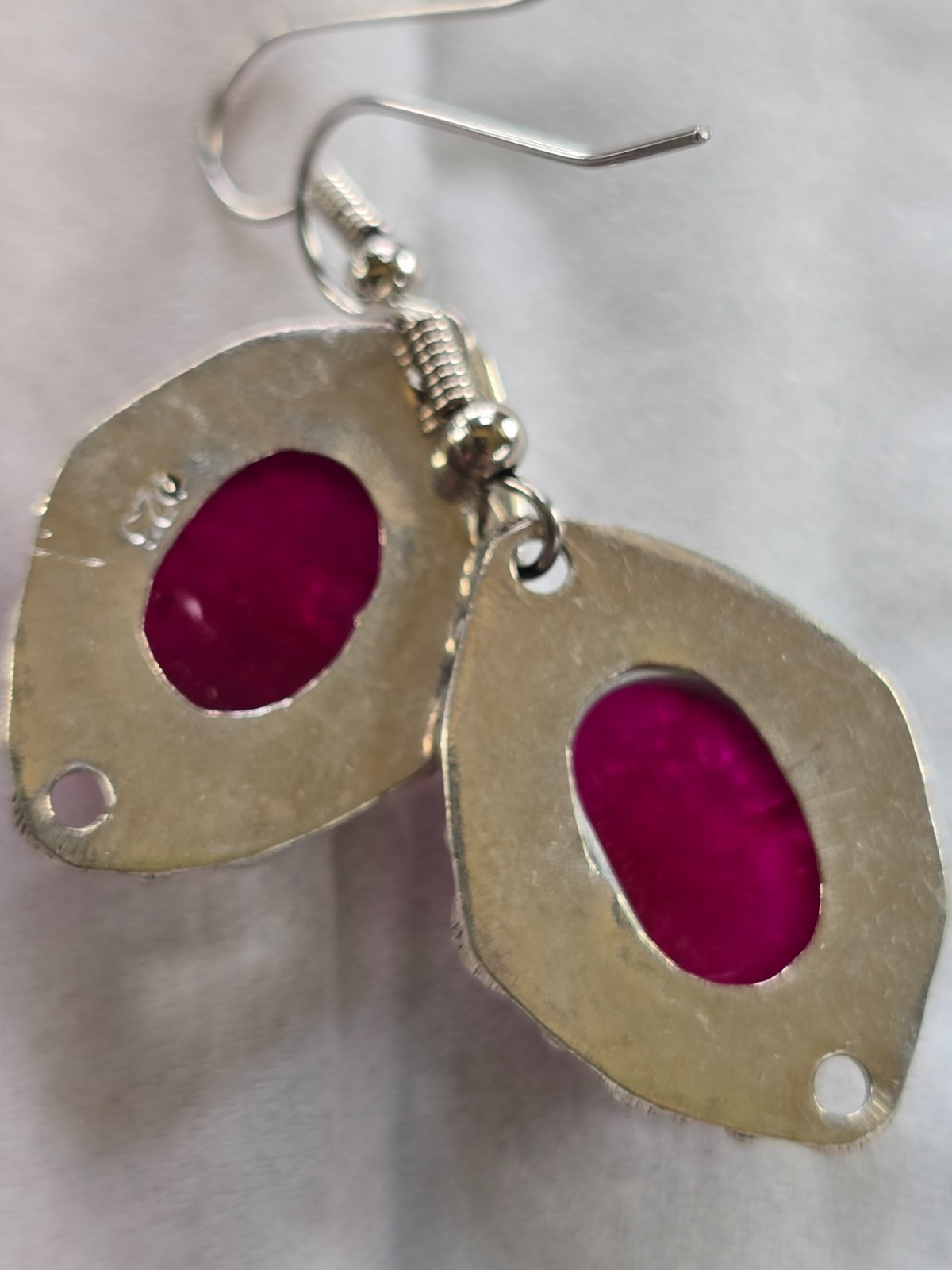 JULY BIRTHSTONE RUBY Sterling Silver Drop Earrings SS Ear Wires 12 x 15mm Stones