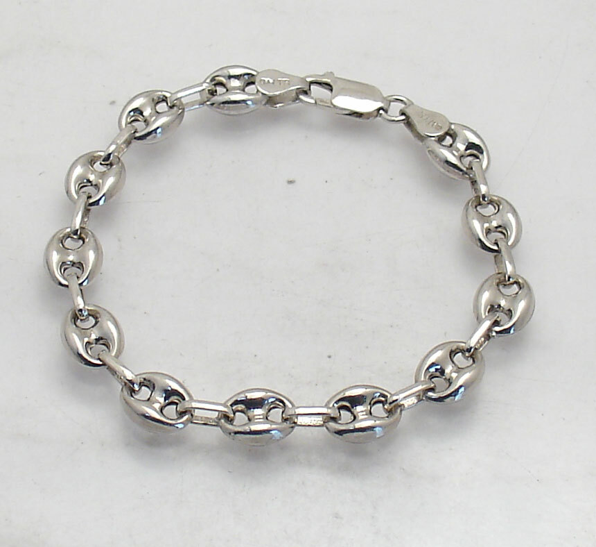 8mm Puffed Mariner Anchor Link Bracelet Anti-tarnish REAL 925 Sterling Silver