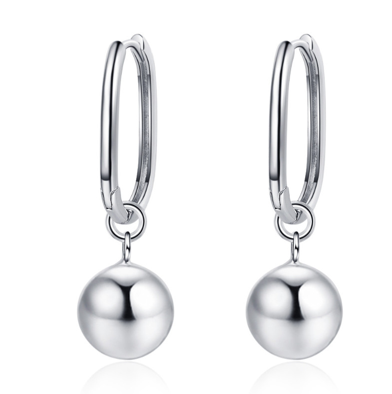 Sterling Silver Plated U Hoop Huggie Earrings Ball Dangle Drop Earrings PE65