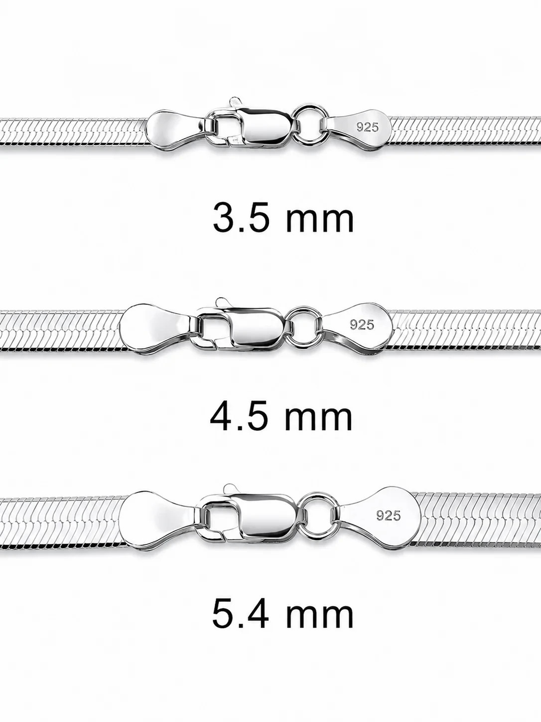 Magic Flex Herringbone Chain Rhodium Plated 925 Sterling Silver Italy 3.5-5.4mm