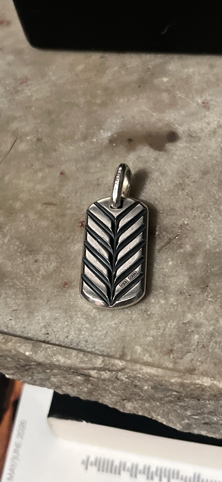 925 Silver David Yurman Chevron Dog Tag Pendant 27mm