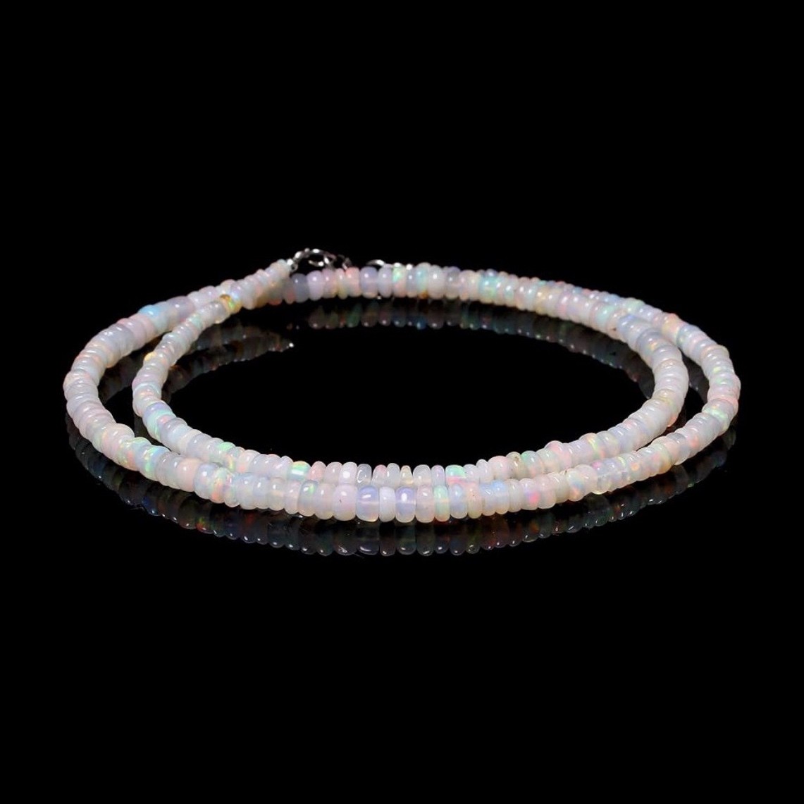 Natural Ethiopian Opal Beaded Handmade Necklace 18” 3.5-4.5mm 925 Silver Clasp