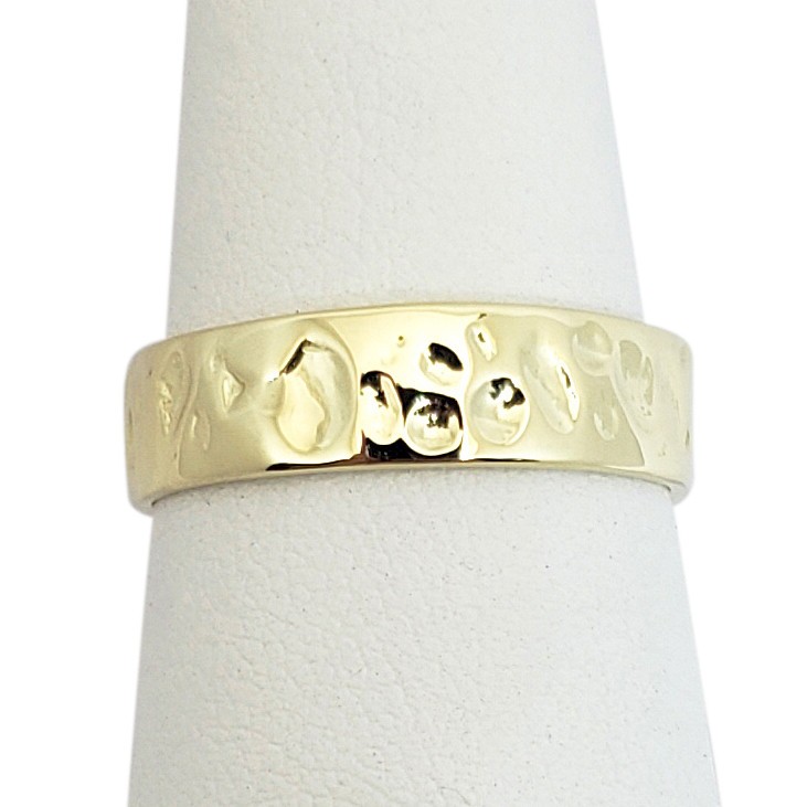 Solid 14K Yellow Gold Hammered Ring Band Handmade Deep, 6mm, Sizes 3 – 12
