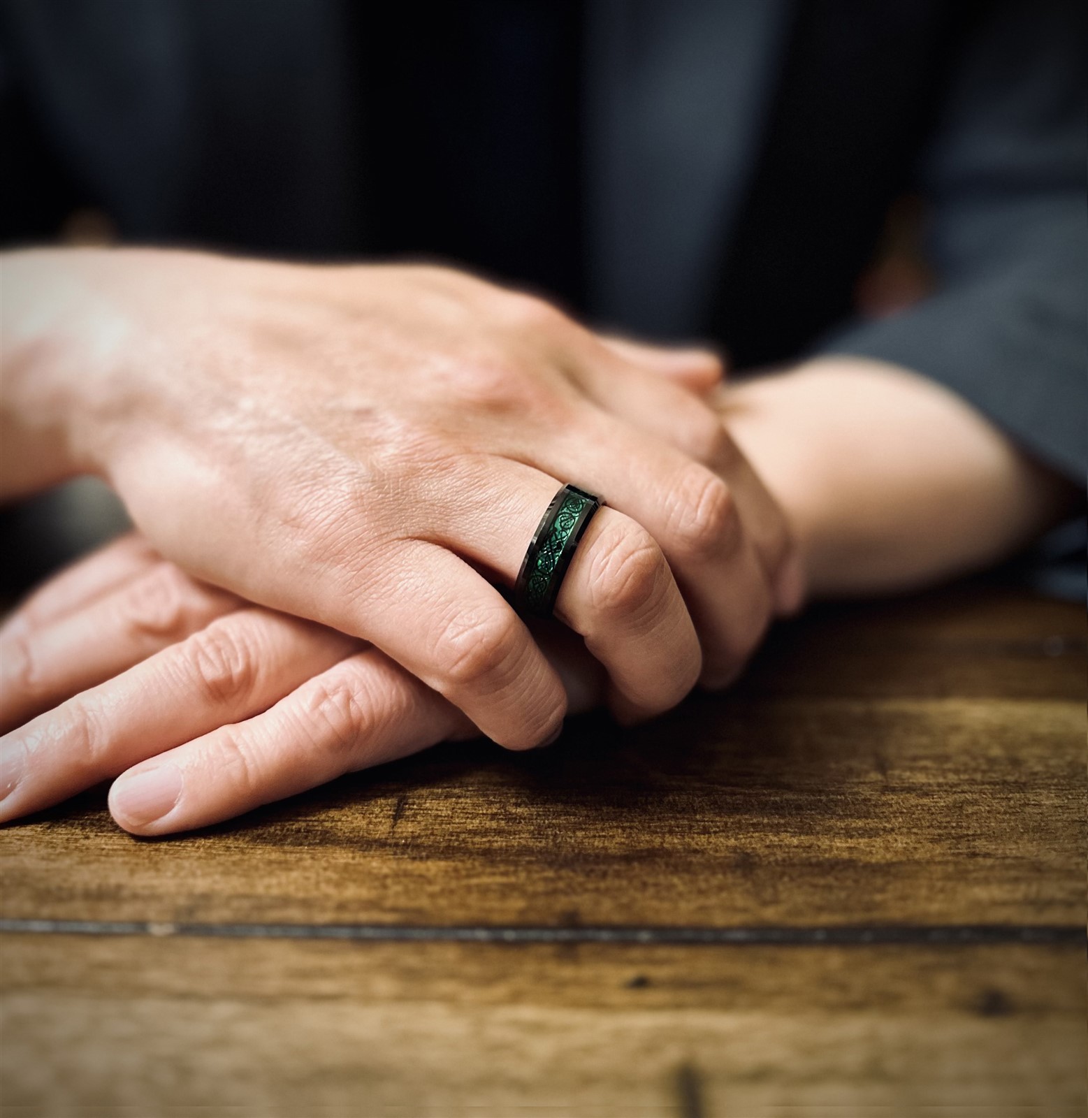 8mm Black Tungsten Carbide Men’s Ring Green Celtic Dragon Wedding Band