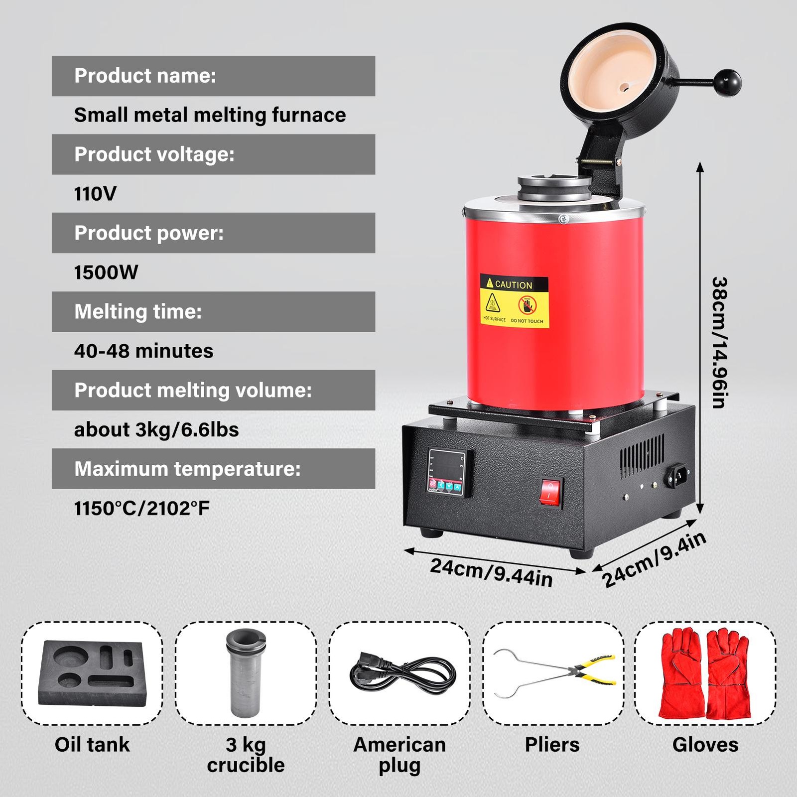 3kg Gold Melting Furnace, Automatic Digital Melting Furnace Machine 1500W