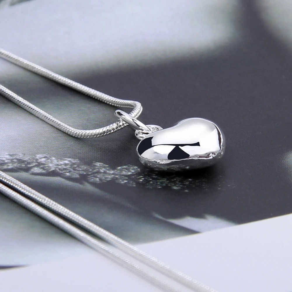 Fine 925 Sterling Silver Solid Heart Necklace Snake Chain For Women