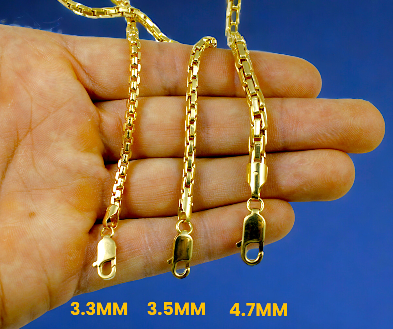 14K Yellow Gold 1.5mm-5mm Venetian Round Box Chain Necklace Real Gold 16″-30″