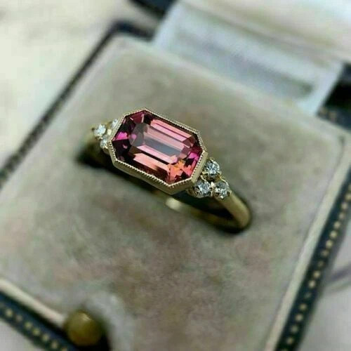 2Ct Emerald Cut Lab-Created Ruby Women’s Engagement Ring 14K Yellow Gold Finish