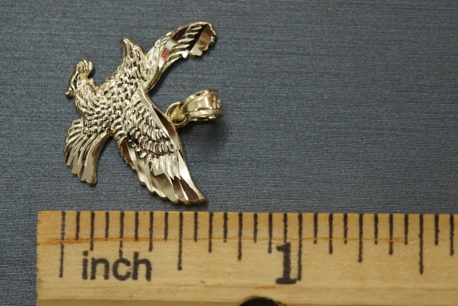 14K Solid Yellow Gold High Polished Diamond Cut Eagle Charm Pendant.