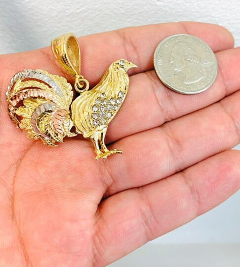 Mens Rope Chain Chicken Rooster Pendant Necklace 24″ for Good Luck & Protection