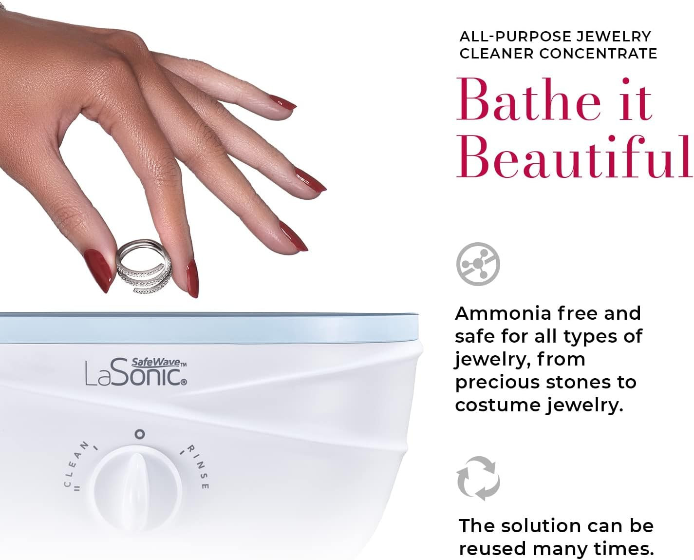 Lasonic All-Purpose Jewelry Cleaner Concentrate – 8 Fl Oz – Formulated for Lason