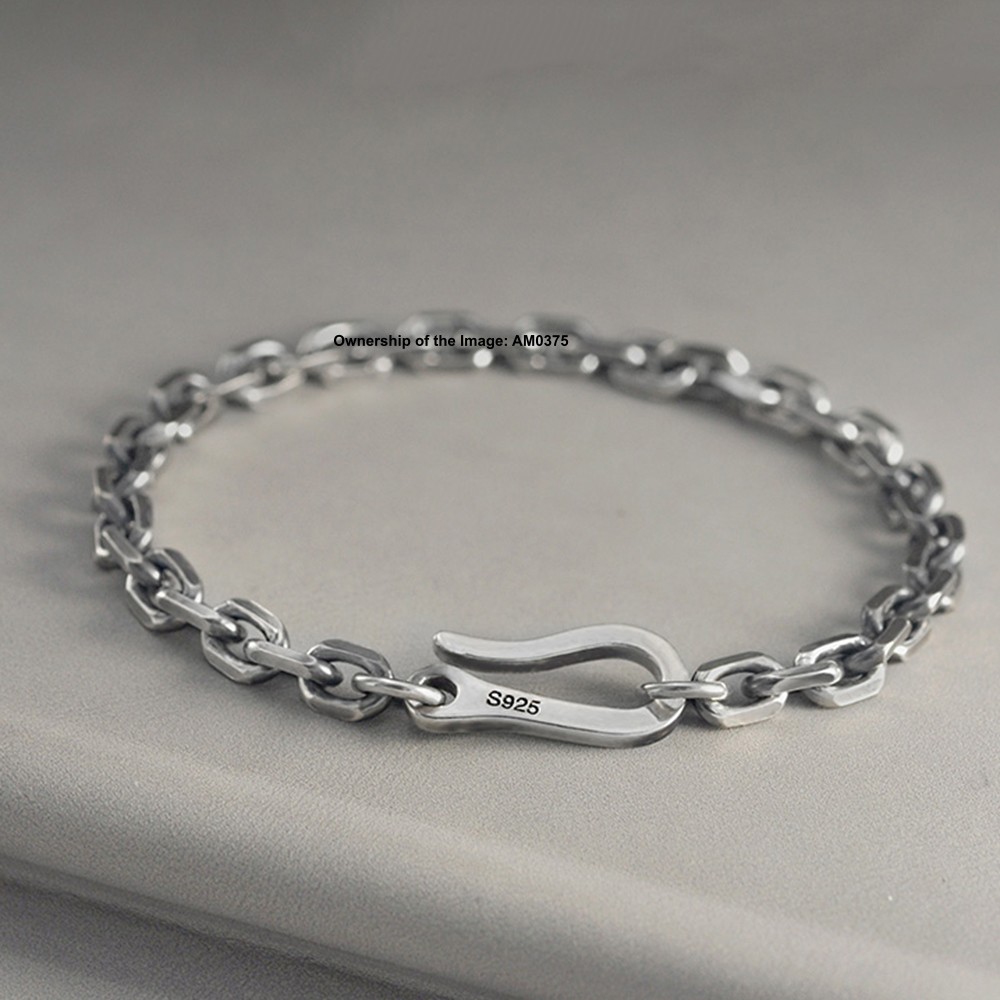 Pure 925 Silver 4mm Cable Link Chain Bracelet for Men/Women Vintage Look