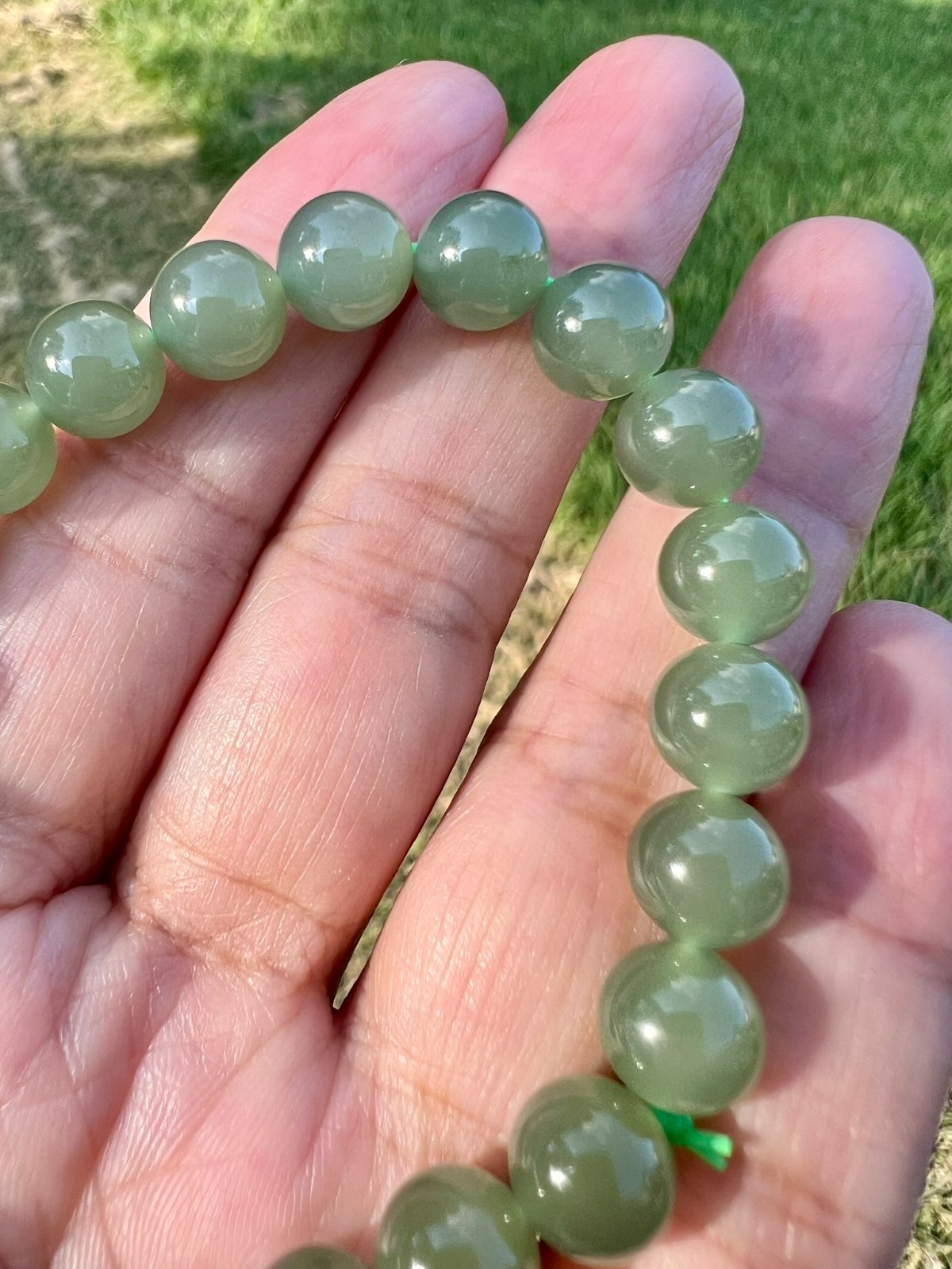 Transparent Green Nephrite Jade 7.8mm Bead Bracelet H398 b