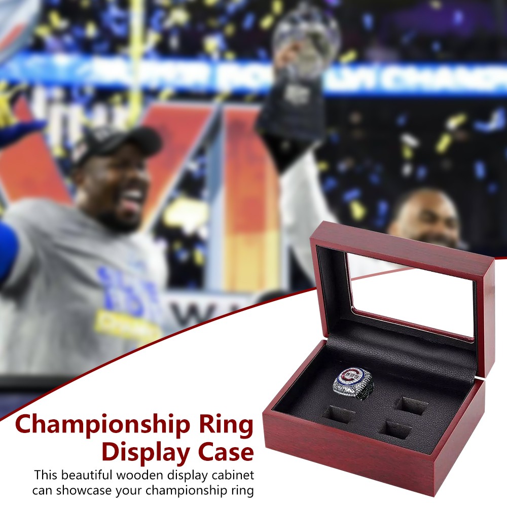 4-Slots Championship Ring Display Box Wooden Collection Case Storage Holder Gift