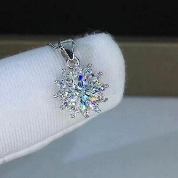 2.50Ct Natural Moissanite Snowflake Pendant Real 10K White Gold