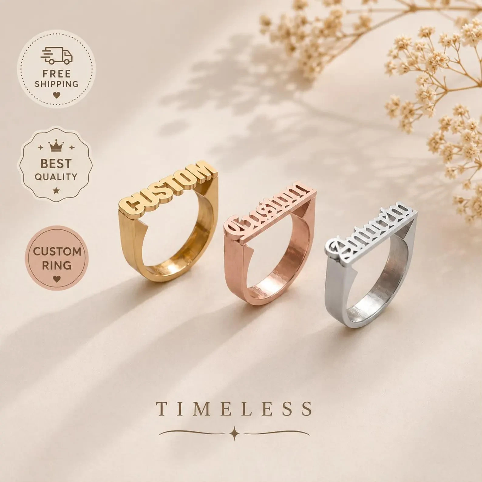 Custom Name Ring, Gold Silver Rose Gold, Stainless Steel Minimalist Jewelry