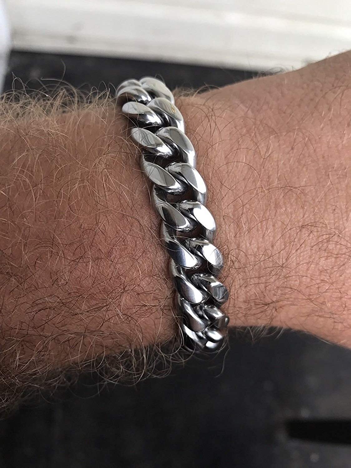 Men’s Heavy Silver Miami Cuban Link Bracelet Chain Stainless Steel 8mm-14mm