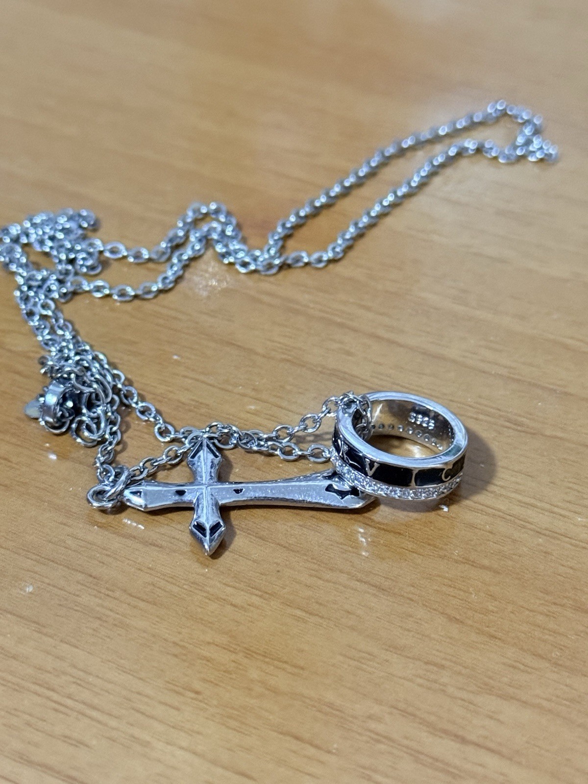 Silver Metal Cable Chain Necklace with Cross Charm Pendant, Religious Theme