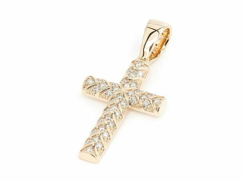 1.2 ct Created VVS1 Diamond Cross Pendant With Free Chain 14K Yellow Gold Over