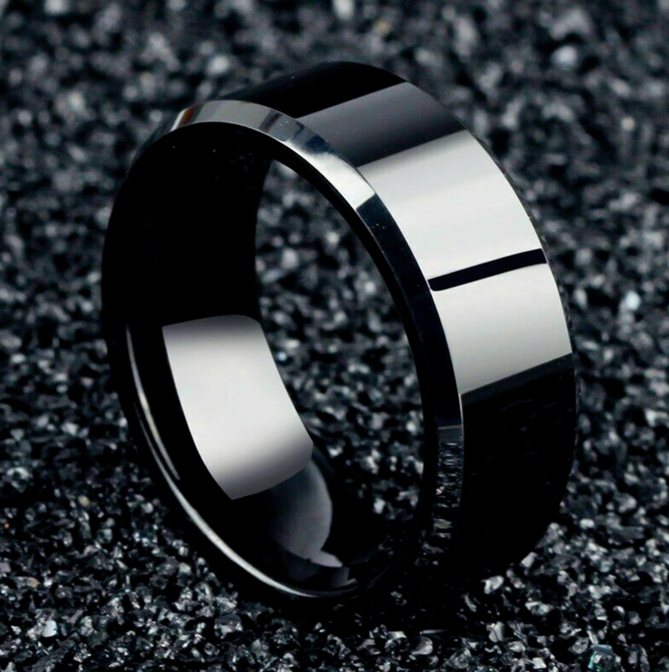 Men Black Stainless Titanium Color Ring Wedding Lover Couple Rings Women 7-12