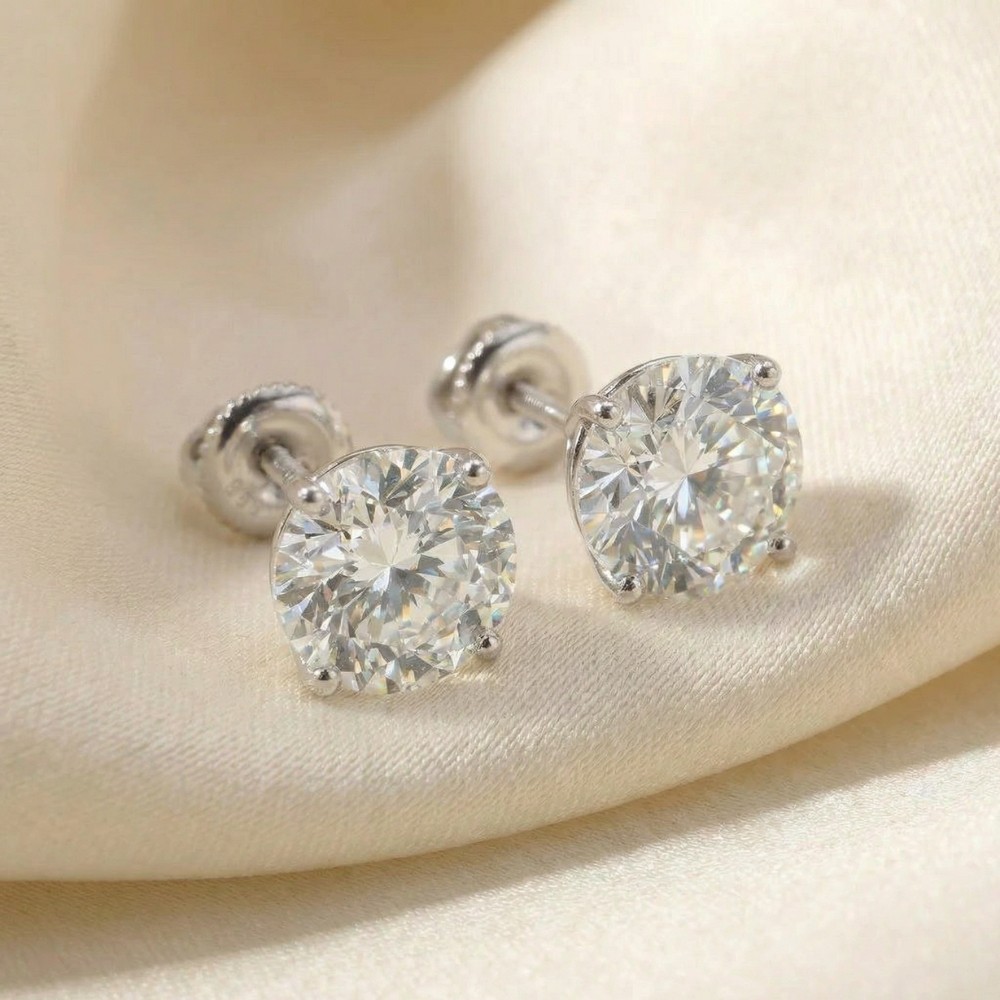 4 Ct TW Certified Diamond Screw Back Studs 14k White Gold Lab Grown (GH,VS2-SI1)