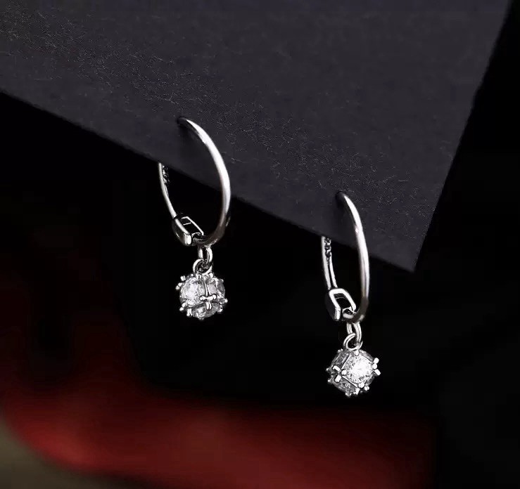 Silver Huggie Hoop Earrings with CZ Charm 925 Sterling Silver Posts For Women104