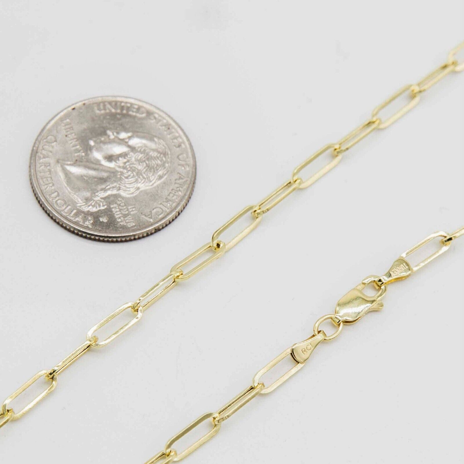 3.5mm Paperclip Link Chain Necklace 10K Real Yellow Gold All Sizes