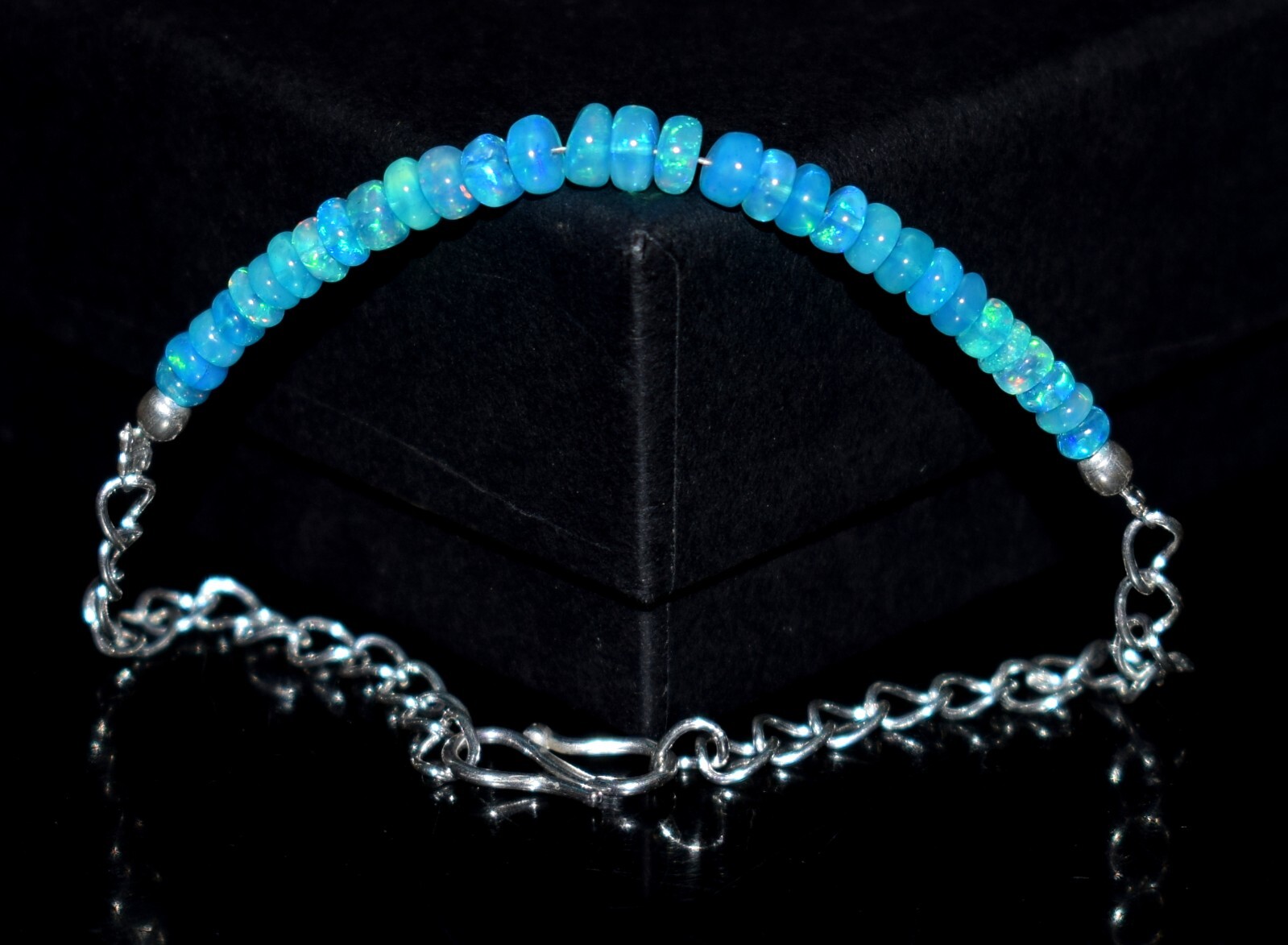 Solid 925 Sterling Silver Natural Ethiopian Opal Gemstone Beads 7″Bracelet F1930