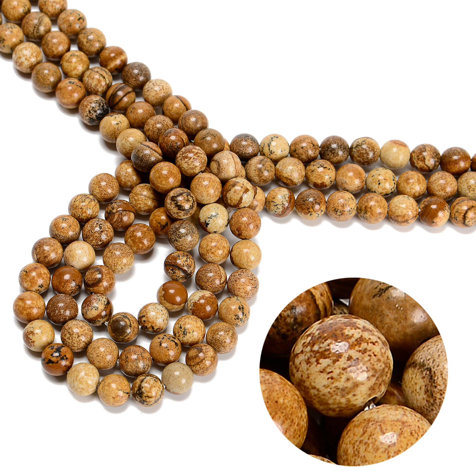 Picture Jasper Smooth Round Beads 4mm 6mm 8mm 10mm 12mm 15.5″ Strand
