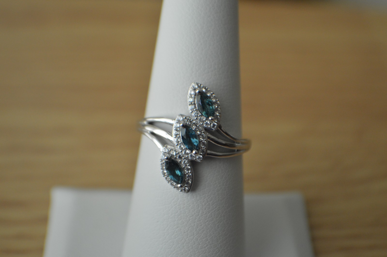 0.75ct Indicolite Tourmaline /Zircon Ring Rhodium Plated Over Fine Silver Size 7