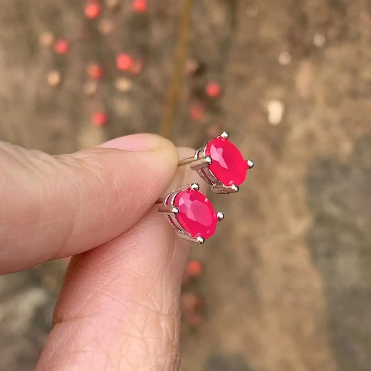Oval Natural Ruby Earrings Women 925 Sterling Silver Stud Earring Party Jewelry.
