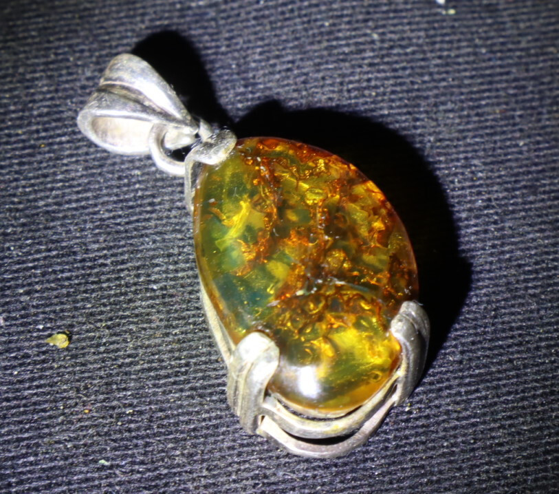 Charming Design Nat. Clear Green Orange Amber .925 Sterling Silver Pendant 35mm