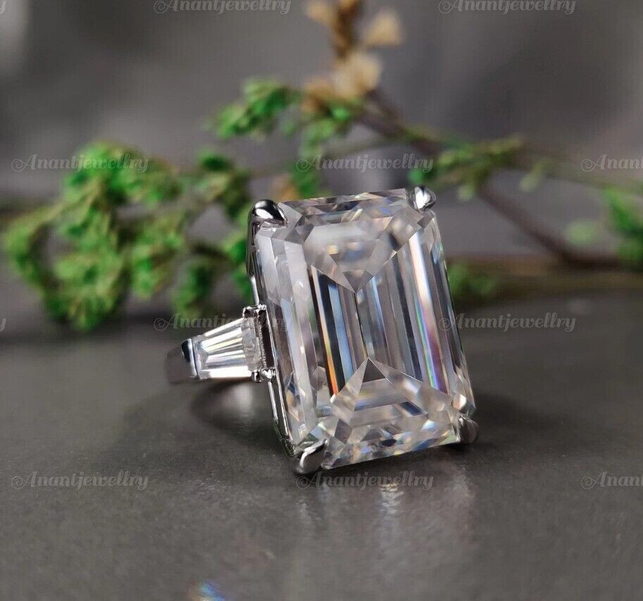 2Ct Emerald Cut Lab Created Diamond Engagement Ring 14K White Gold Plated
