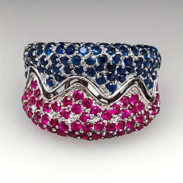 2.20Ct Round Cut Lab Created Ruby & Sapphire Cluster Ring 14k White Gold Plated