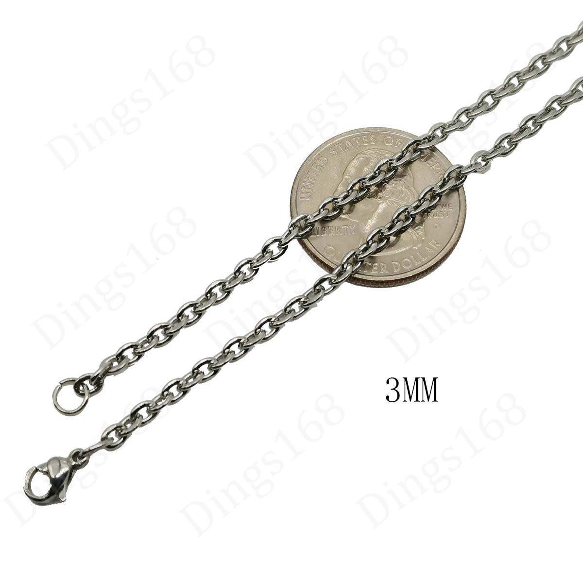 Real 18K White Gold Filled Tarnish-Free 16″- 24″ 3MM Cable Chain Necklace L146W
