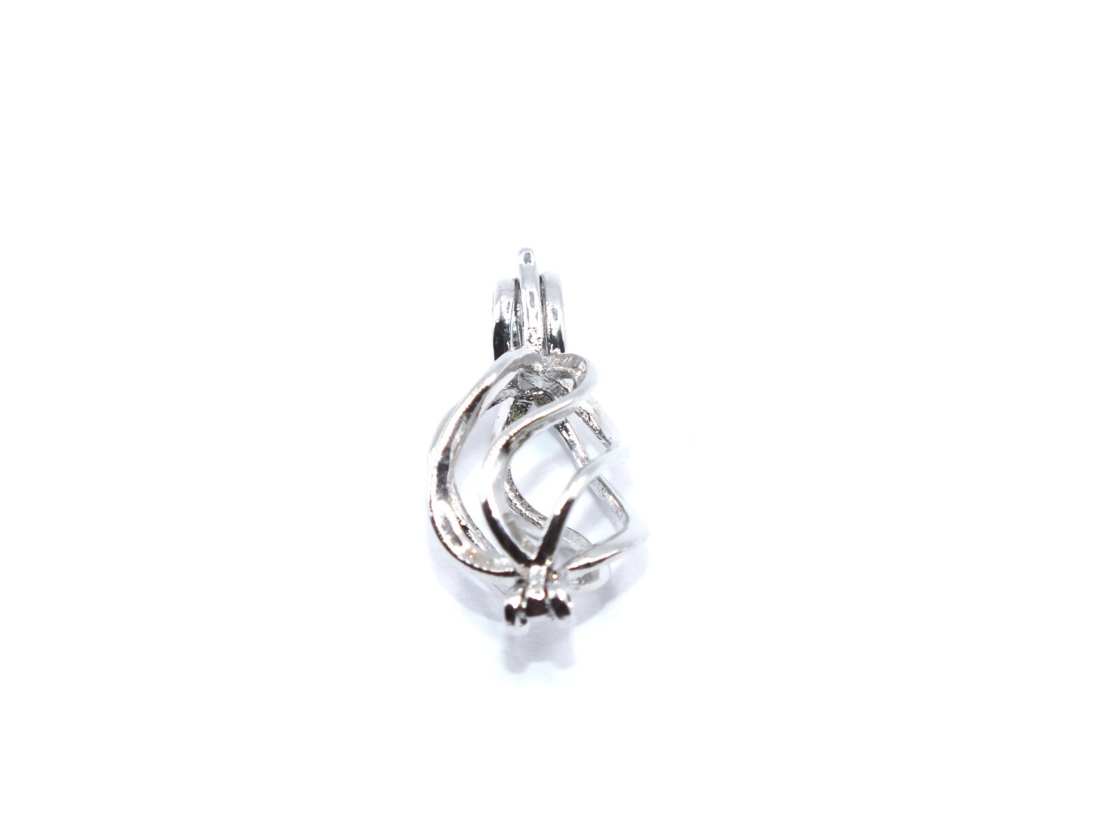 Silver Oval Basket Pearl Cage Charm Pendant Necklace – Crystal Bead Locket