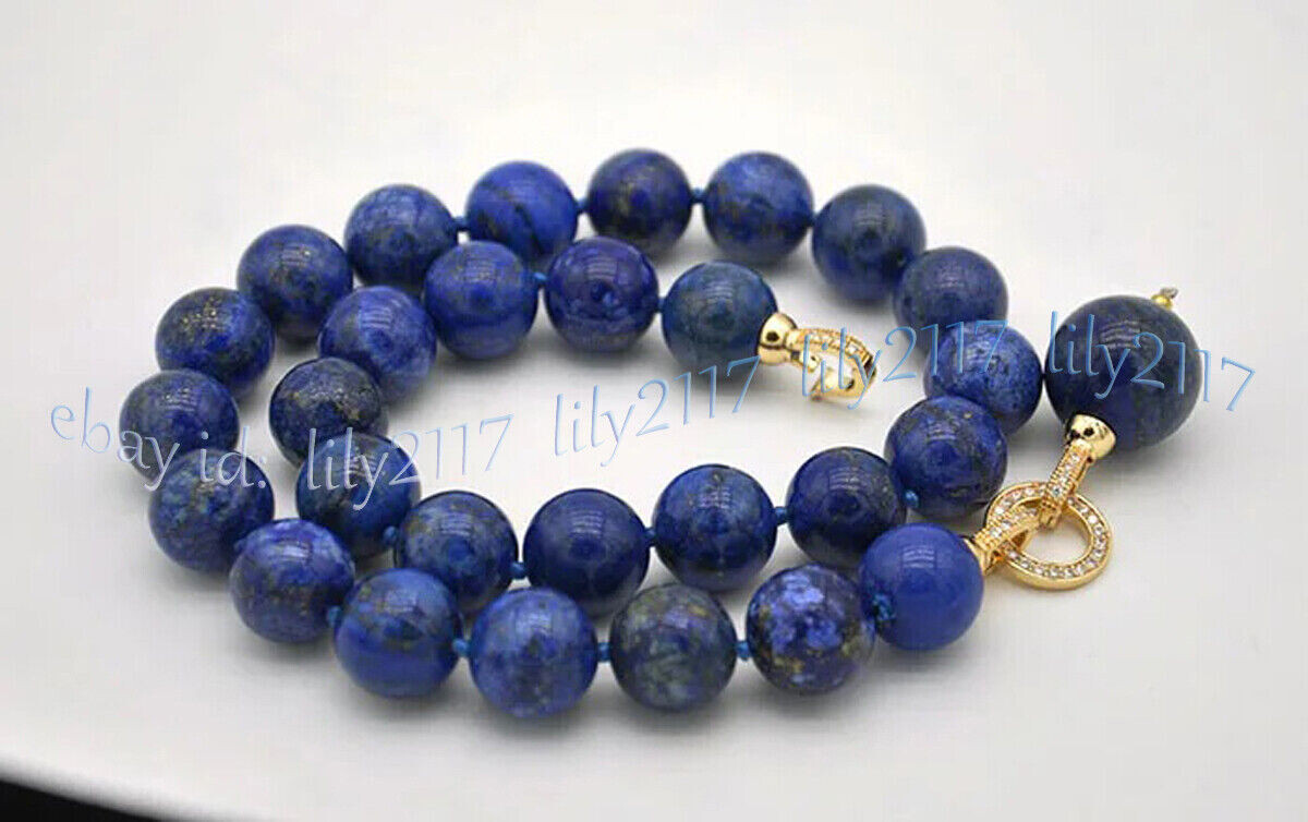 Natural Blue Lapis Lazuli Round Gemstone Beads Pendant Necklace 6/8/10/12/14mm