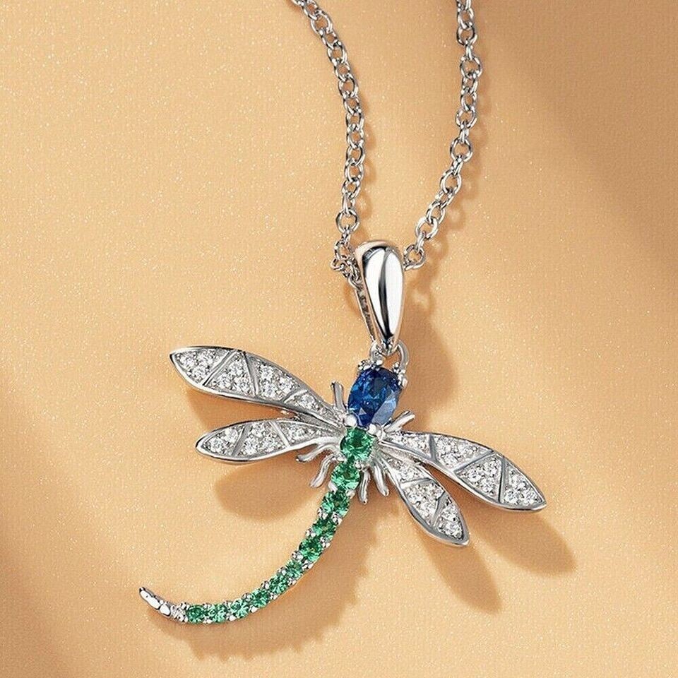2.Ct Round Lab Created Diamond Dragonfly Pendant Women’s 14K White Gold Plated
