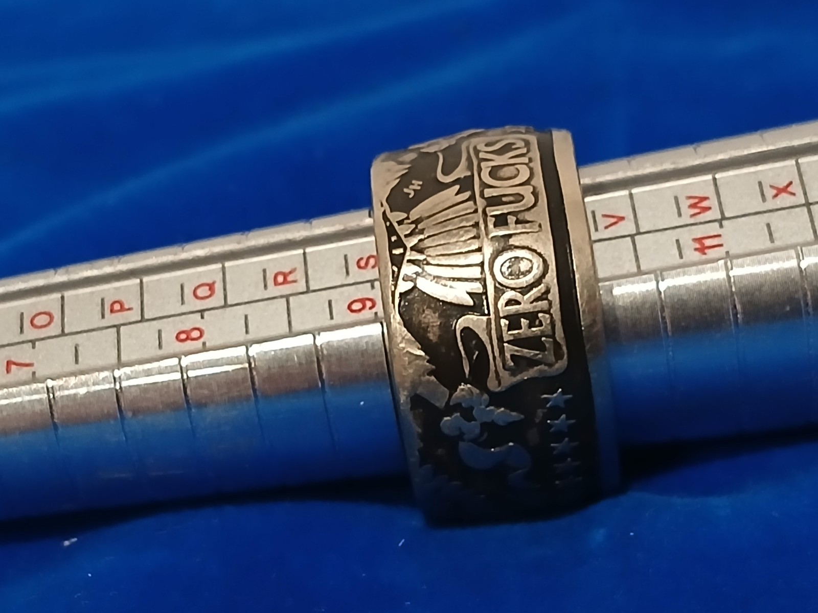 Melted Down Nickel Zero F***s Coin Ring Biker Style Size 10 Nulla Futuo Daretur
