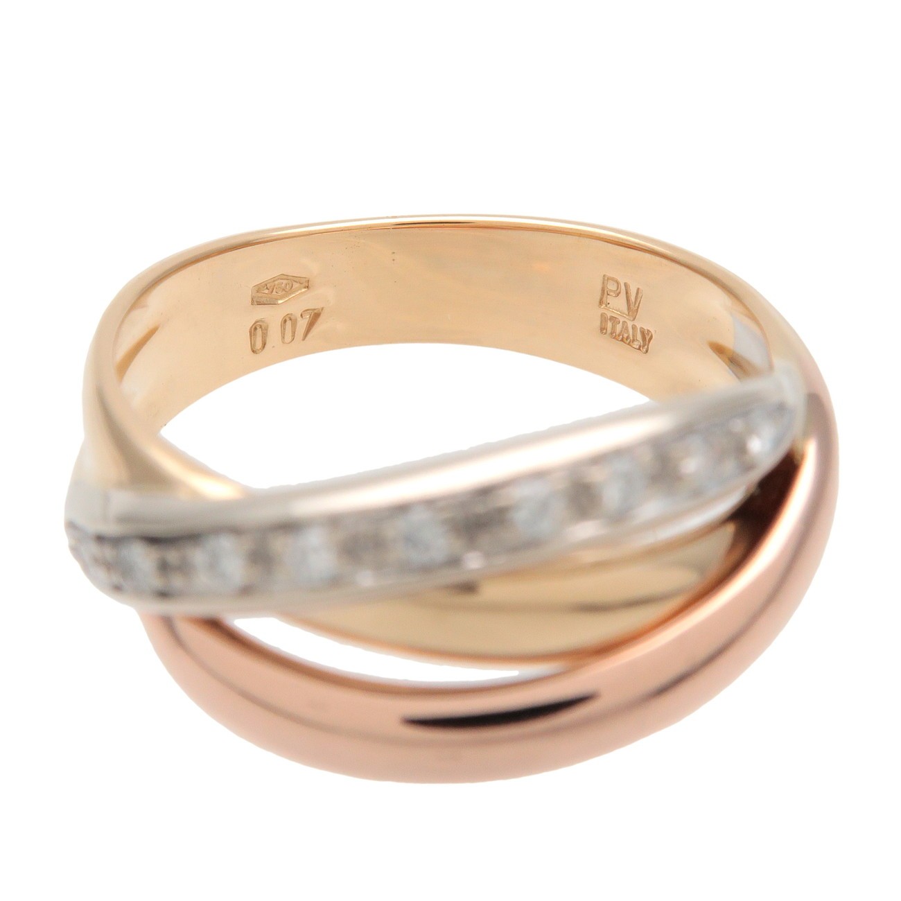 Ponte Vecchio Diamond Ring 750YG/PG/WG Yellow Rose White Gold US5 Auth Used F/S