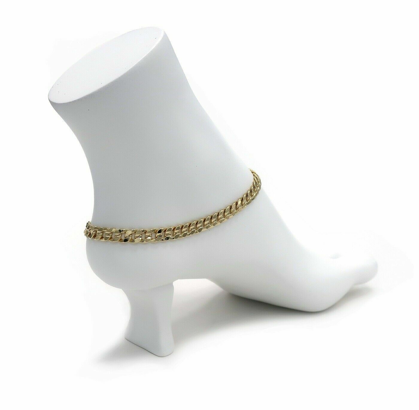 12 Piece CONCAVE CUBAN LINK CHAIN ANKLET CZ 6mm ANKLE BRACELET 14K GOLD PLATED
