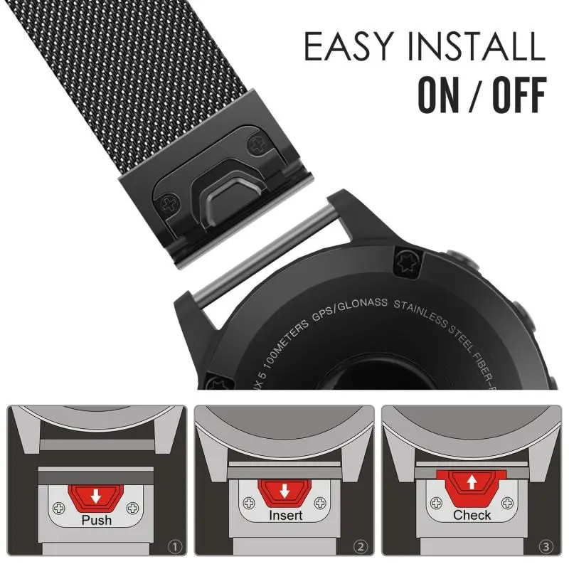 Quick Fit Release Metal Band for Garmin Quatix 7 Sapphire/Standard/6/5/5Sapphire