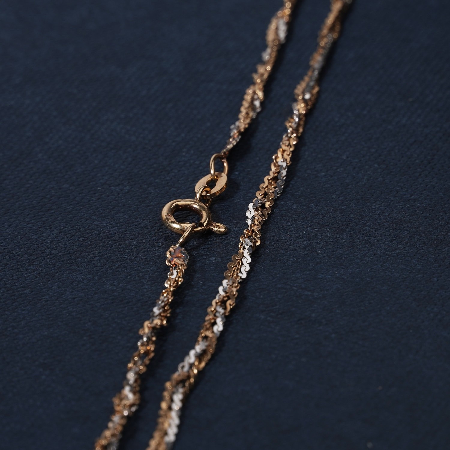 Vintage 9ct Yellow & White Gold Twisted Link Chain Necklace 45cm Long Two Tone