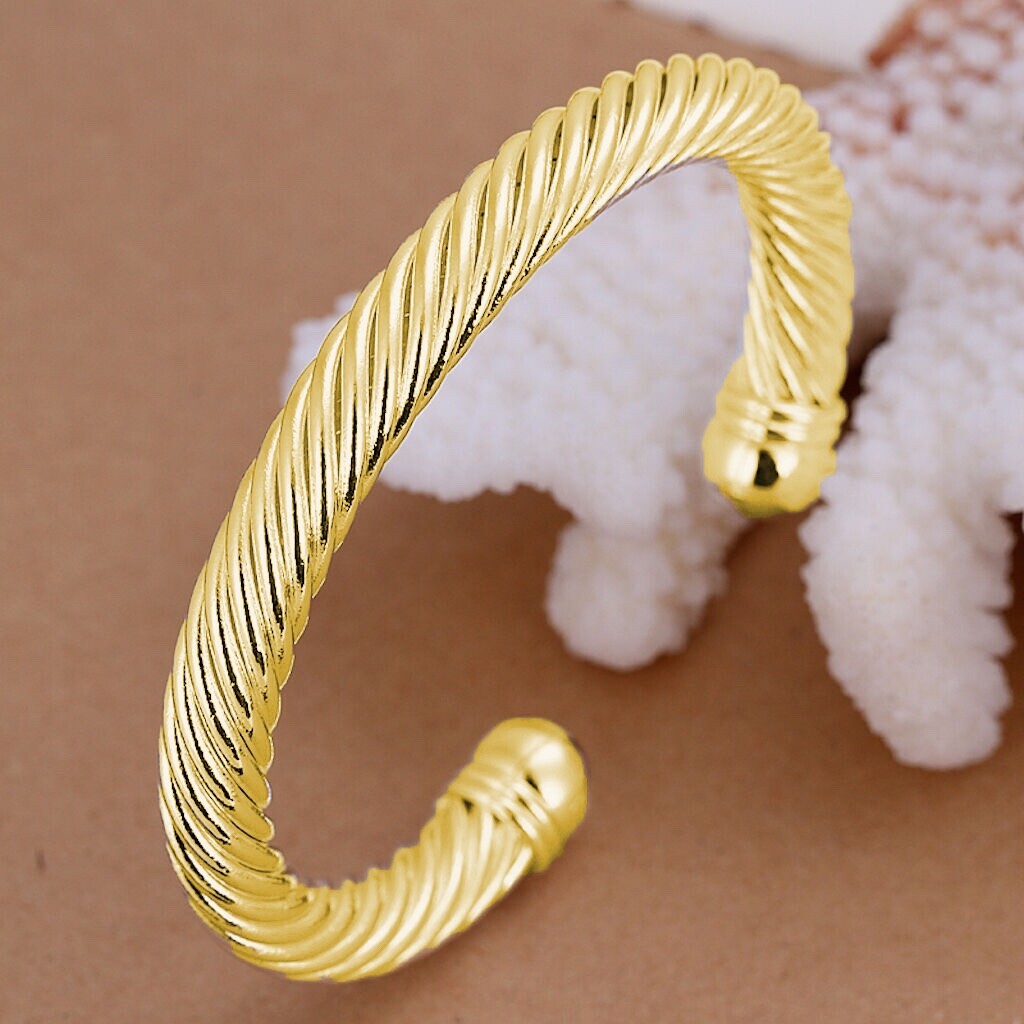 Unisex Men Womens Yellow Gold Sterling Silver Plated Cuff Bangle Bracelet L85