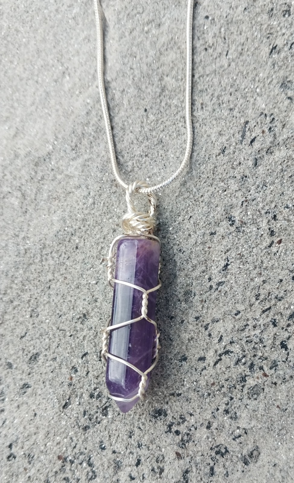 Hand Wrapped Purple Amethyst Necklace With 24″ Chain