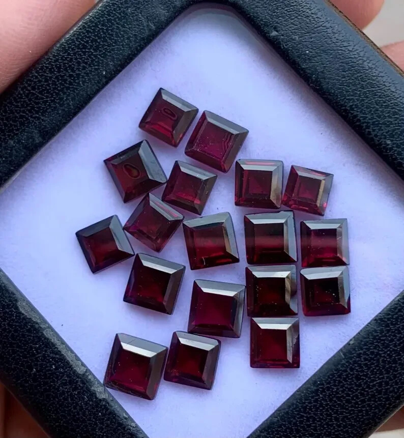 Natural Red Garnet Square Shape Gemstone Lot, AAA+++ Faceted Cut Garnet Gemstone